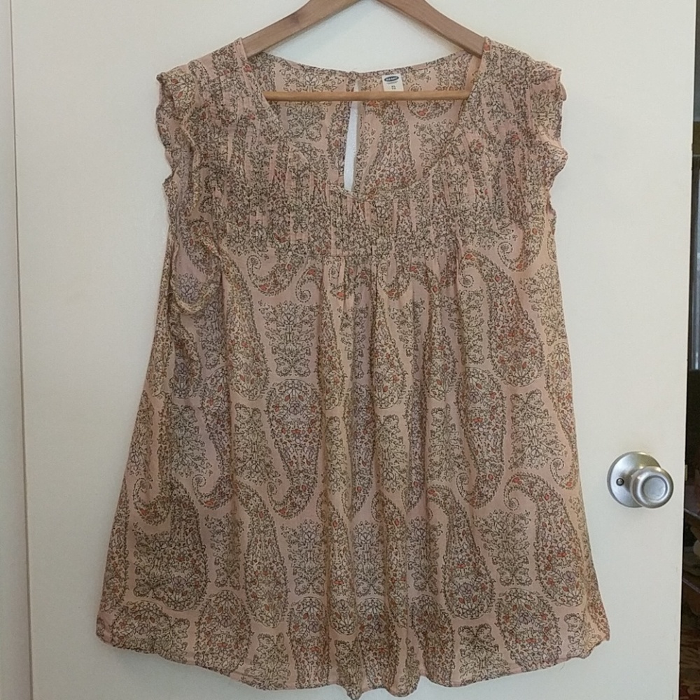 Paisley Floral Pintuck Blouse
